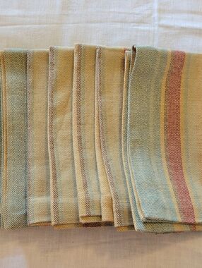 Pottery Barn Cloth Napkins (7) Coastal Stripe Linen/Cotton Blend